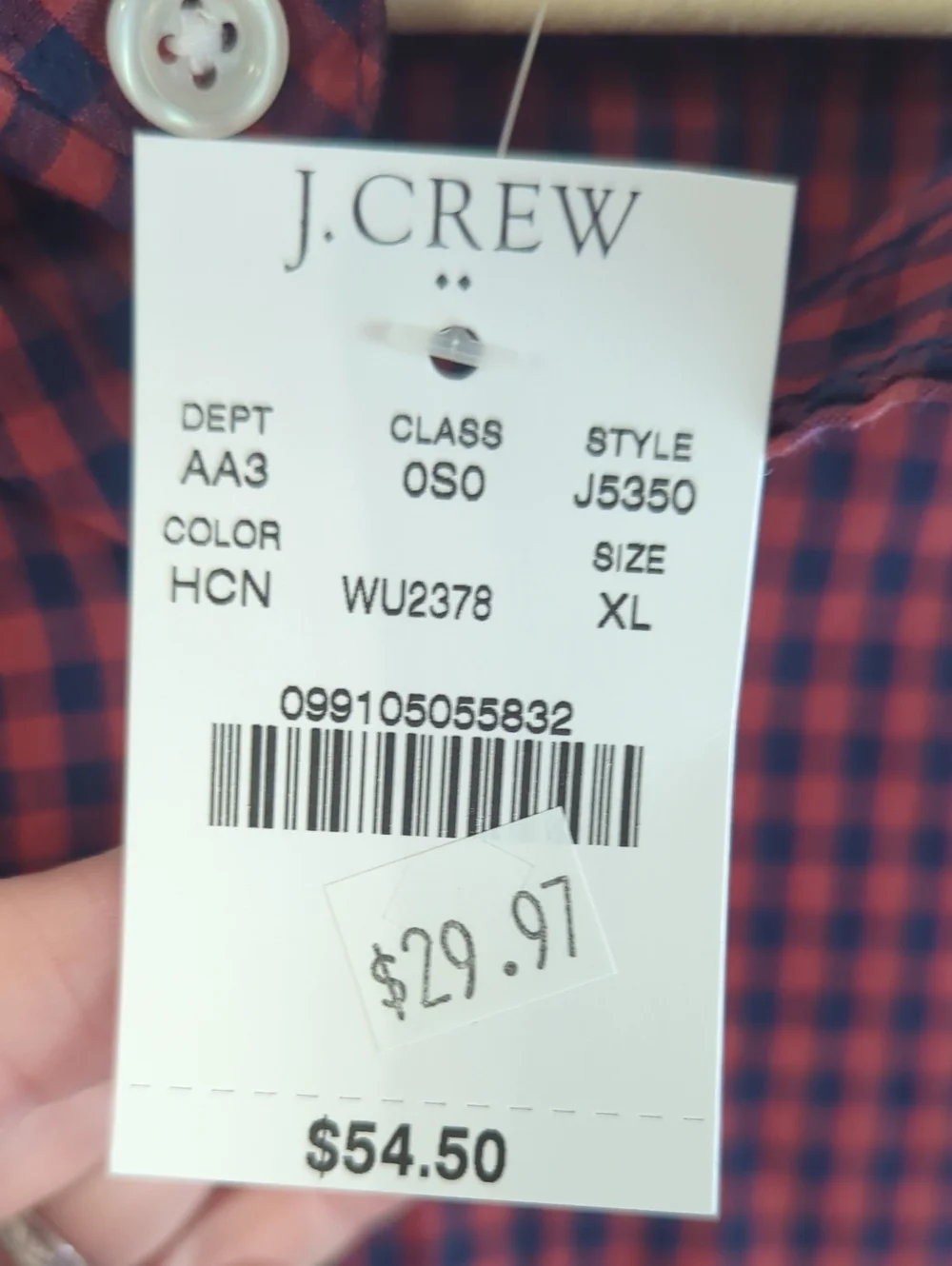 J. Crew Men’s Burgundy and Navy Gingham Button-Down Shirt